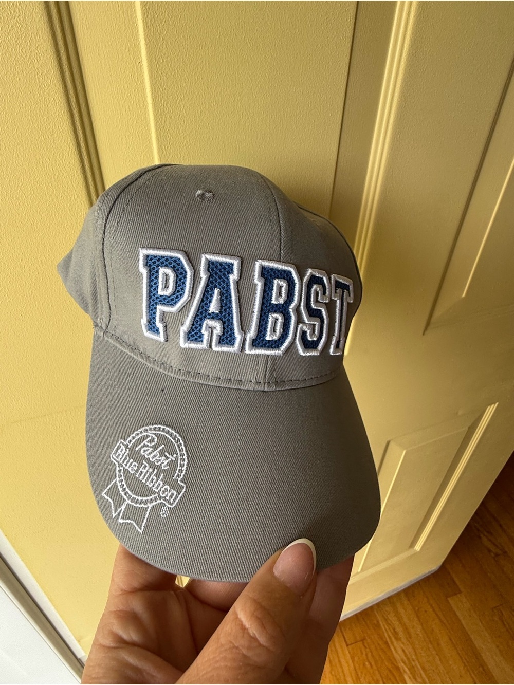 Pabst Blue Ribbon Gray Baseball Cap with Blue Embroidered Letters